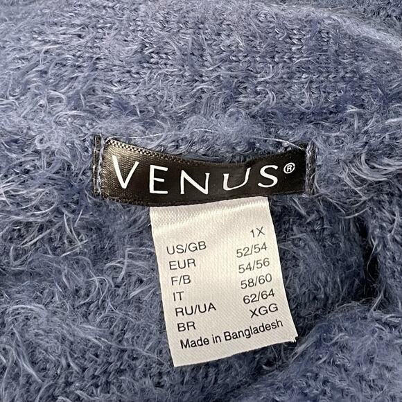 Venus Eyelash Cardigan Plus Size 1X Blue Open Front Soft Cozy Pocket Duster - Picture 7 of 9